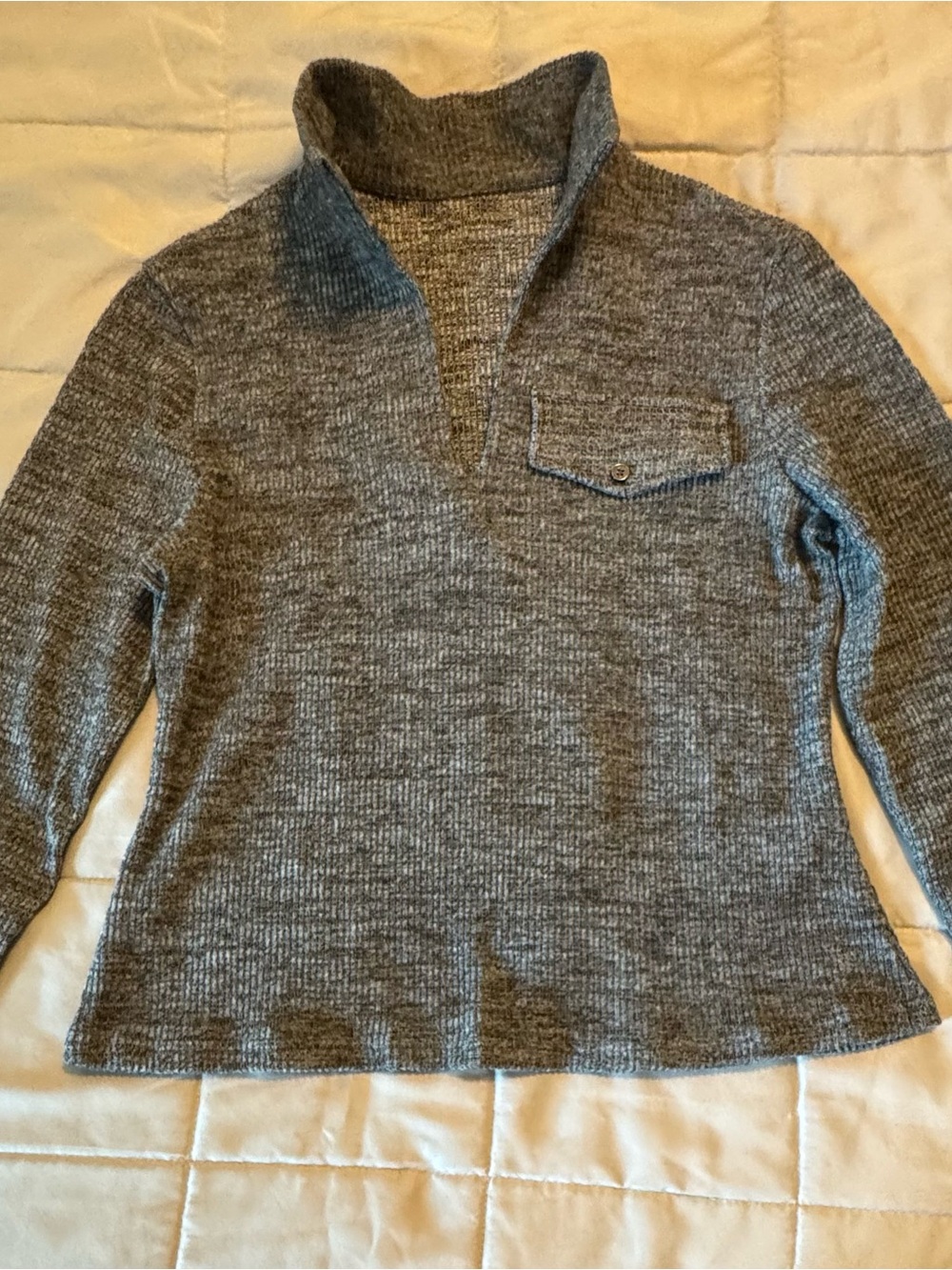 Source Unknown Gray Knit Cowl-Turtleneck Sweater with Chest Pocket